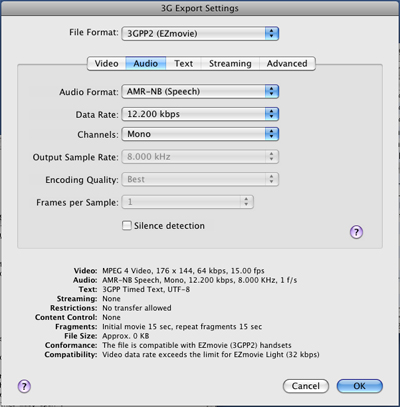 PcP Encodings - 3GPP (EZmovie) - Audio Settings